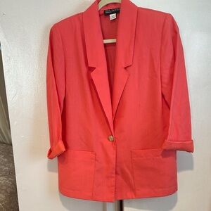 Vibrant Coral Blazer with Rolled Sleeves